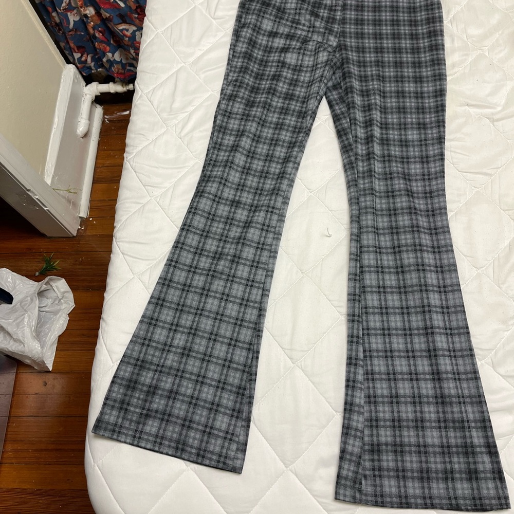 Vanilla Star Gray Plaid Wide Leg Pants